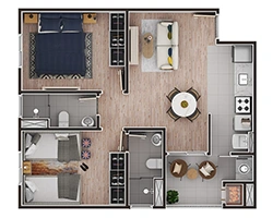Planta 2 dorms. 61,22m² (B)