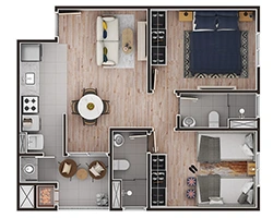 Planta 2 dorms. 61,65m² (C)